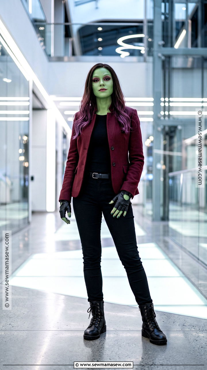 Gamora Costume With Burgundy Jacket - 35 Super Hero Costumes for Women