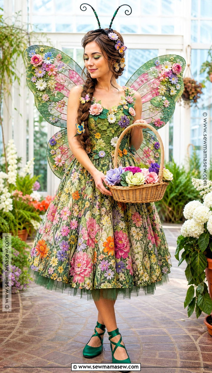 Garden Butterfly Costume With Floral Dress - 30 Butterfly Halloween Costume Ideas for Women
