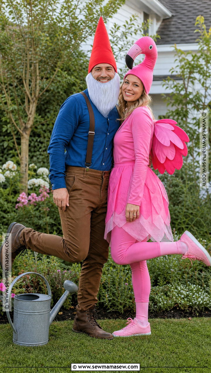 Garden Gnome And Lawn Flamingo Couple Costume - 30 Unique Couples Halloween Costume Ideas Funny