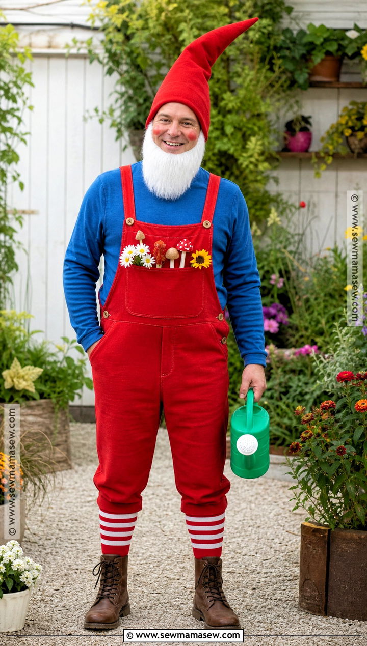 Garden Gnome Costume With Red Overalls - 30 halloween costumes with overalls