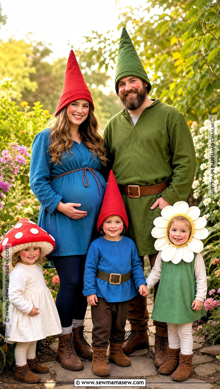 Garden Gnome Family Costume - 30 pregnant halloween costumes for family