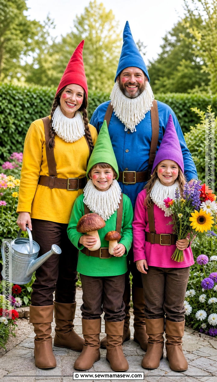 Garden Gnome Family Costume - 40 family halloween costumes for 4
