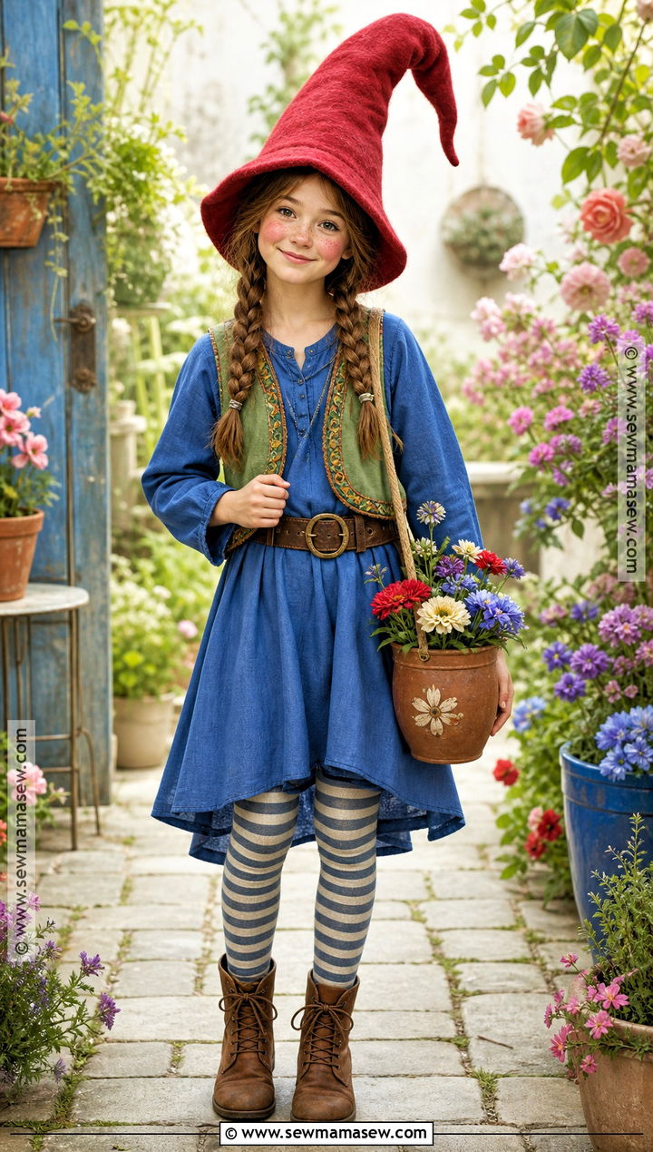 Garden Gnome Girl Costume With Red Hat - 35 Girl Costume Ideas