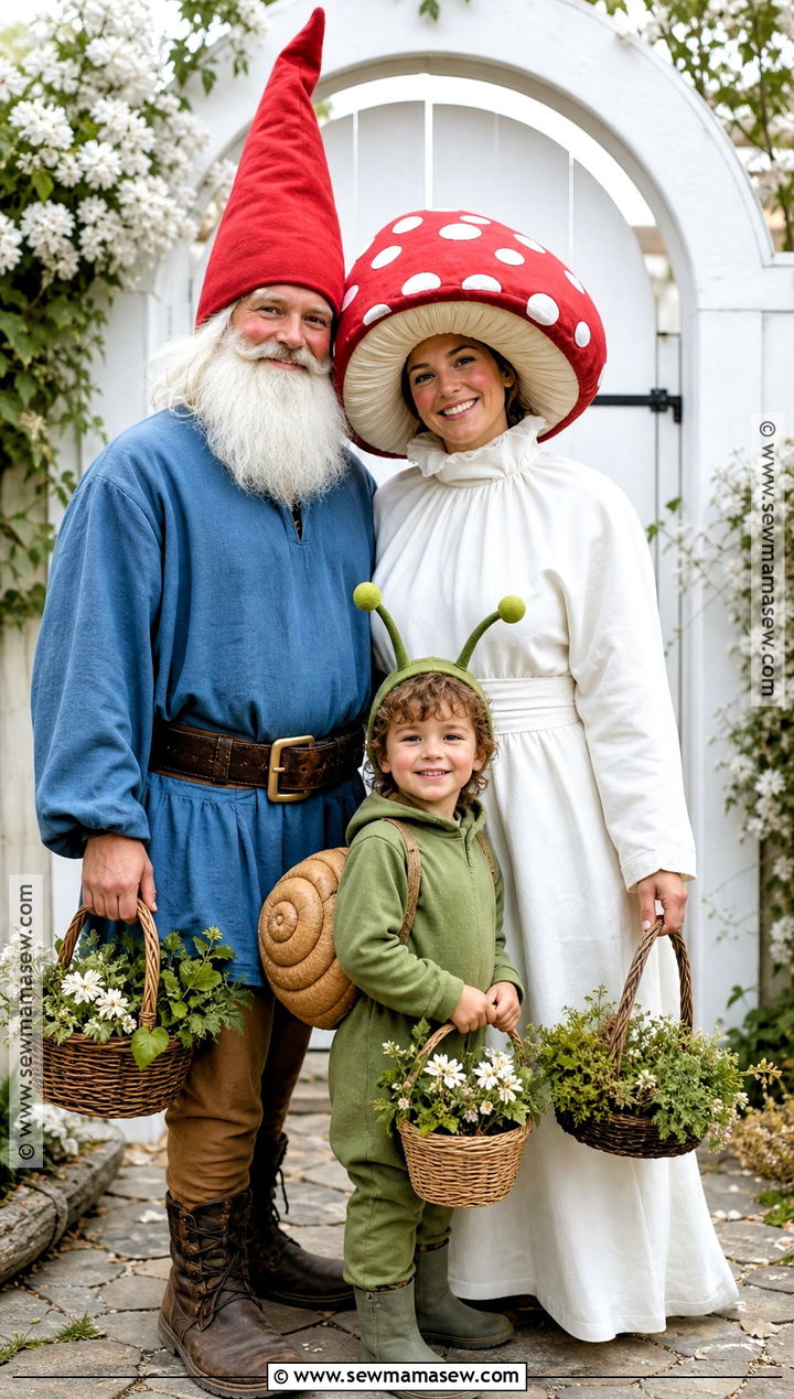 Garden Gnome Mushroom And Snail Costume - 45 family of 3 halloween costumes