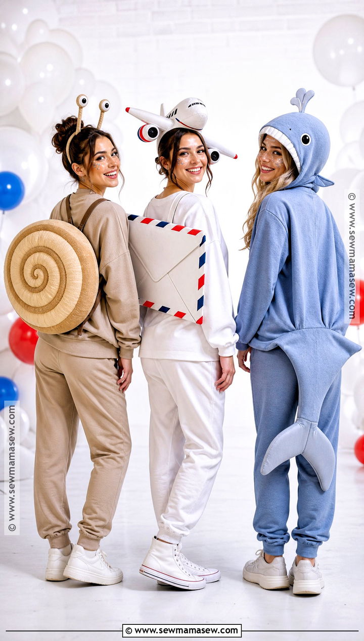 Garden Snail Air Mail And Blue Whale Costume - 35 rhyme without reason costume 3 people ideas