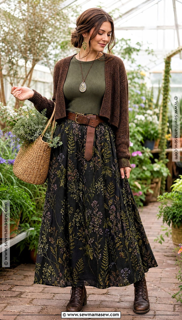 Garden Witch Outfit With Floral Skirt - 50 witch outfit ideas