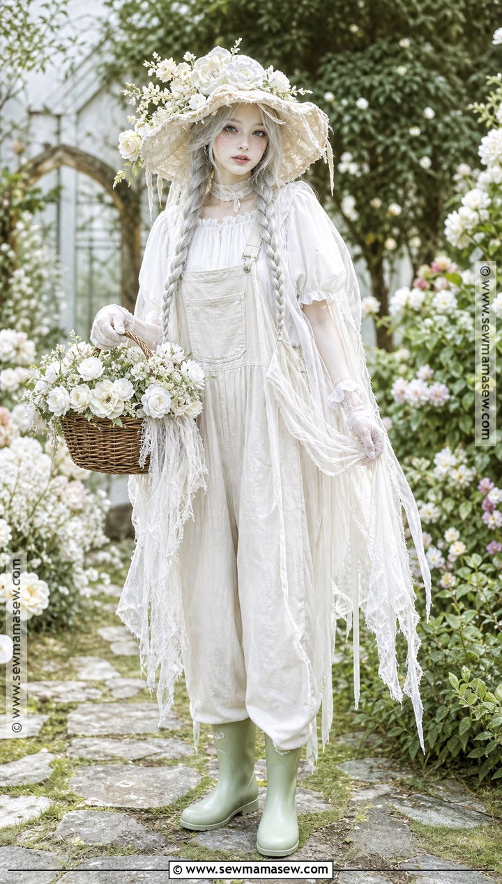 Gardener Ghost Outfit With Flower Basket - 35 Ghost Outfit Ideas