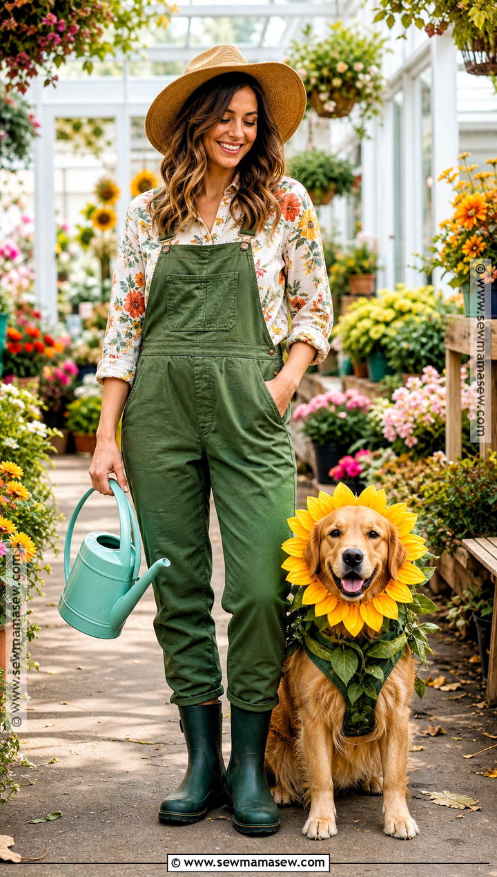 Gardener and Flower Dog and Owner Costume - 30 dog and owner costumes