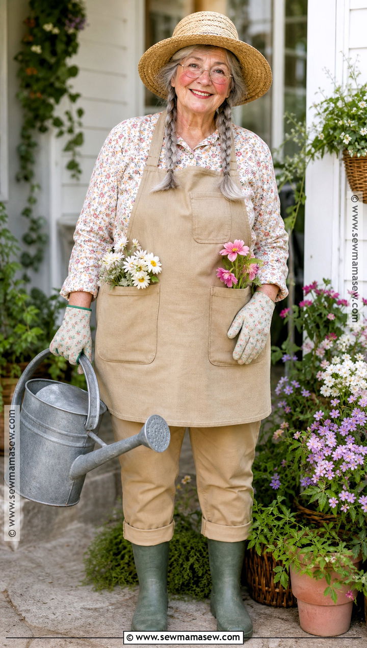 Gardening Grandma Costume With Sun Hat - 40 grandma costume ideas