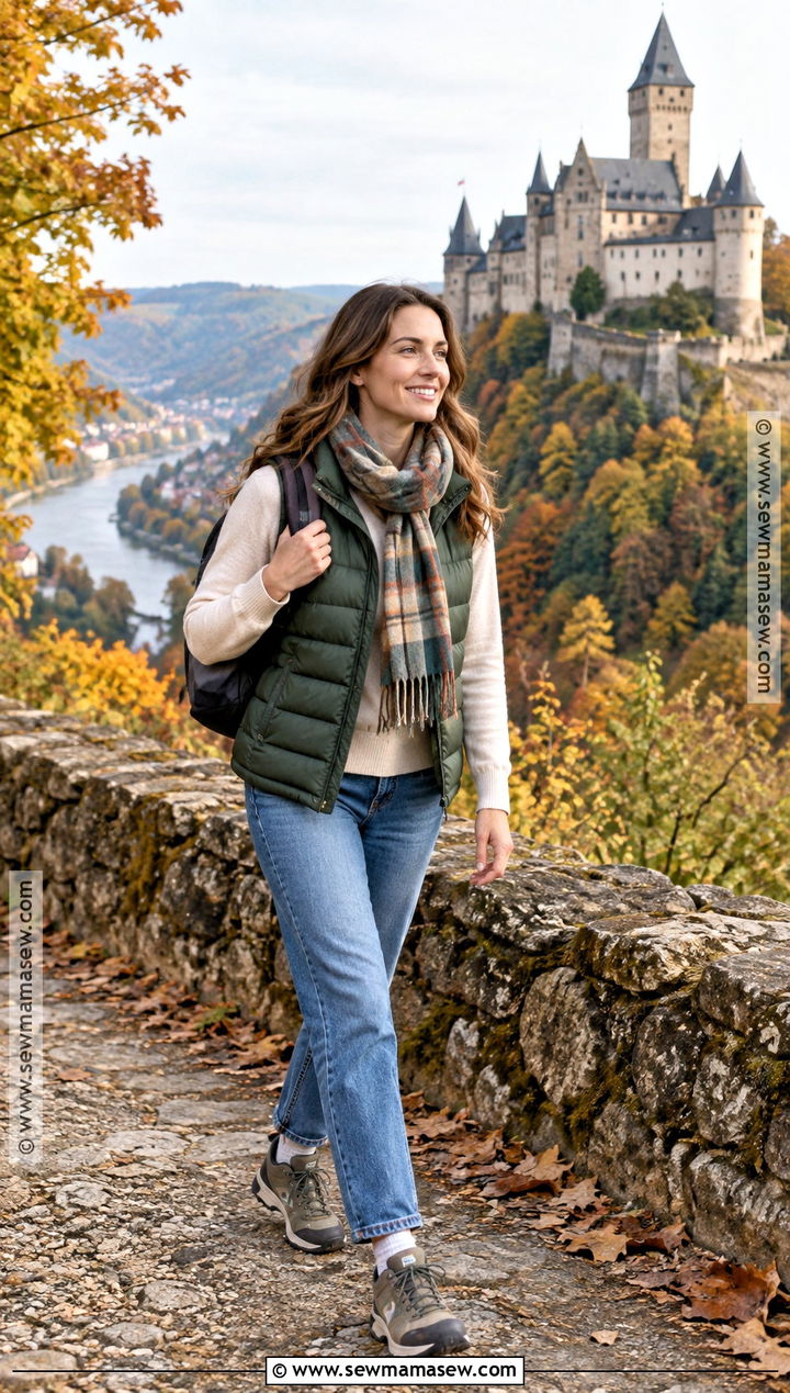Germany Castle Tour Puffer Vest Outfit - 15 travel capsule wardrobe fall germany ideas