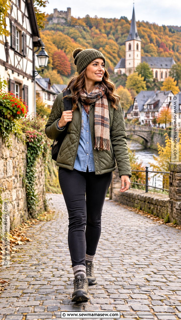 Germany Countryside Quilted Jacket Outfit - 15 travel capsule wardrobe fall germany ideas