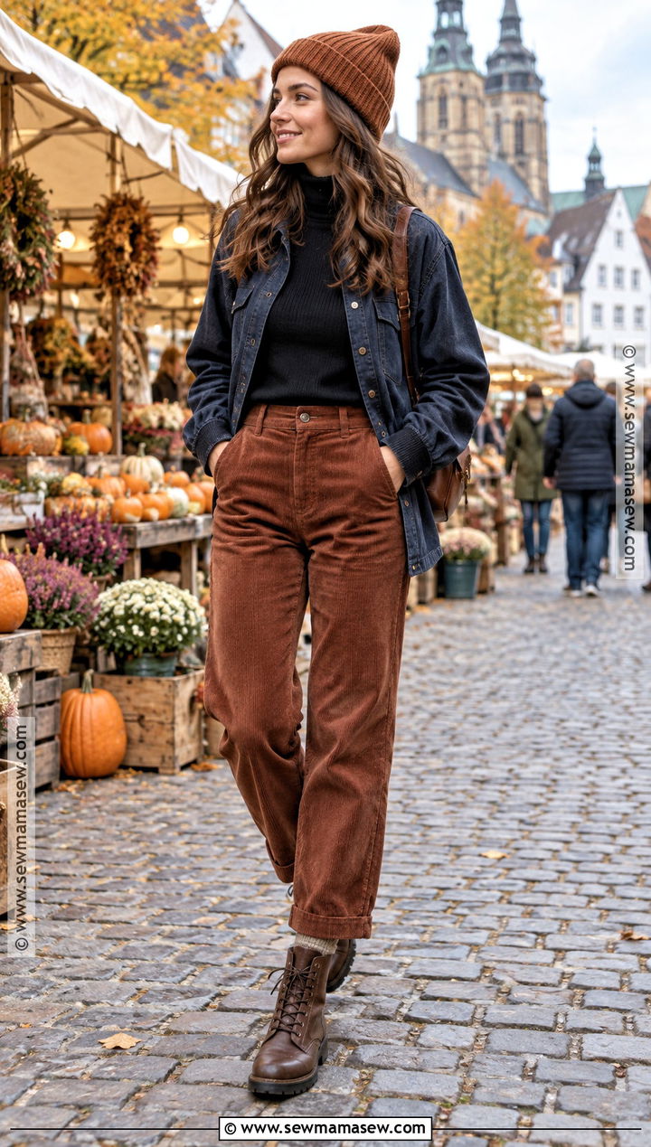 Germany October Denim Overshirt And Corduroy Pants Outfit - 15 Germany In October Outfits