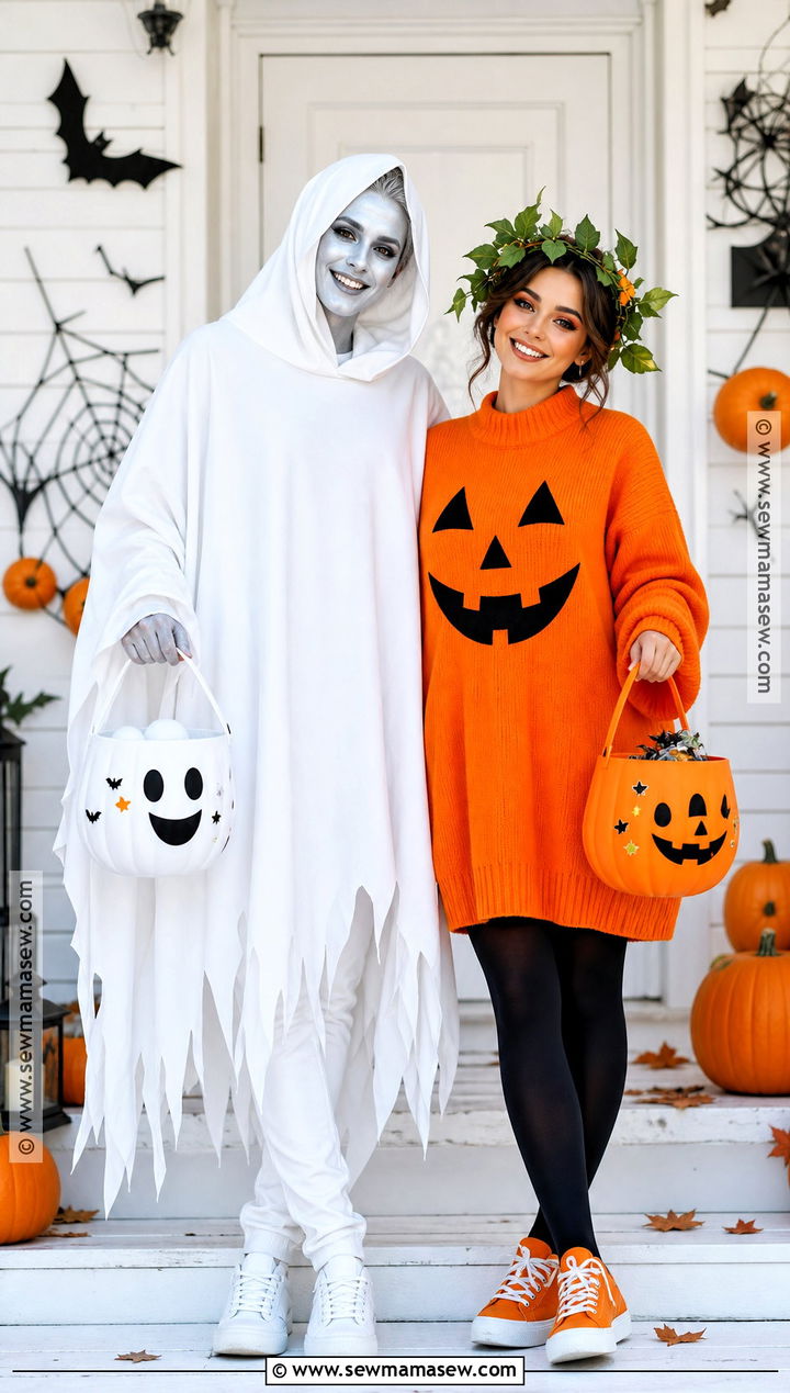 Ghost And Pumpkin Couples Costume - 35 cute couples costumes for halloween