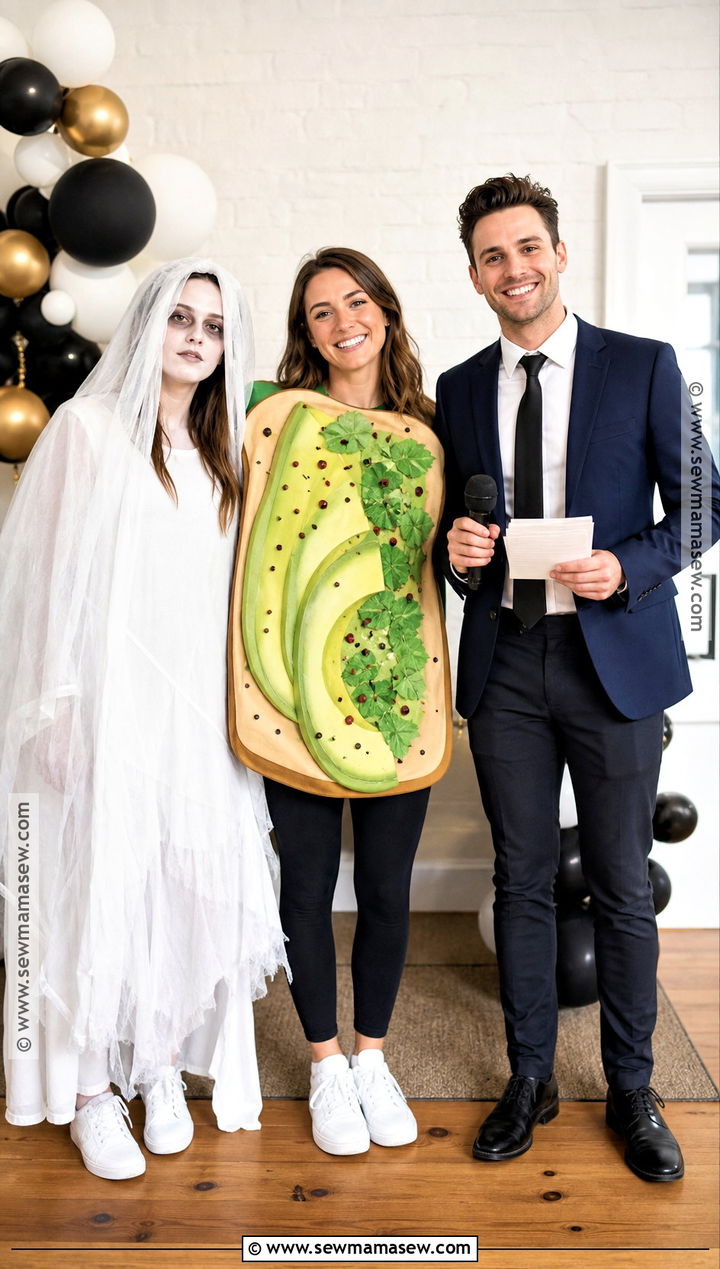 Ghost Avocado Toast And Talk Show Host Costume - 35 rhyme without reason costume 3 people ideas
