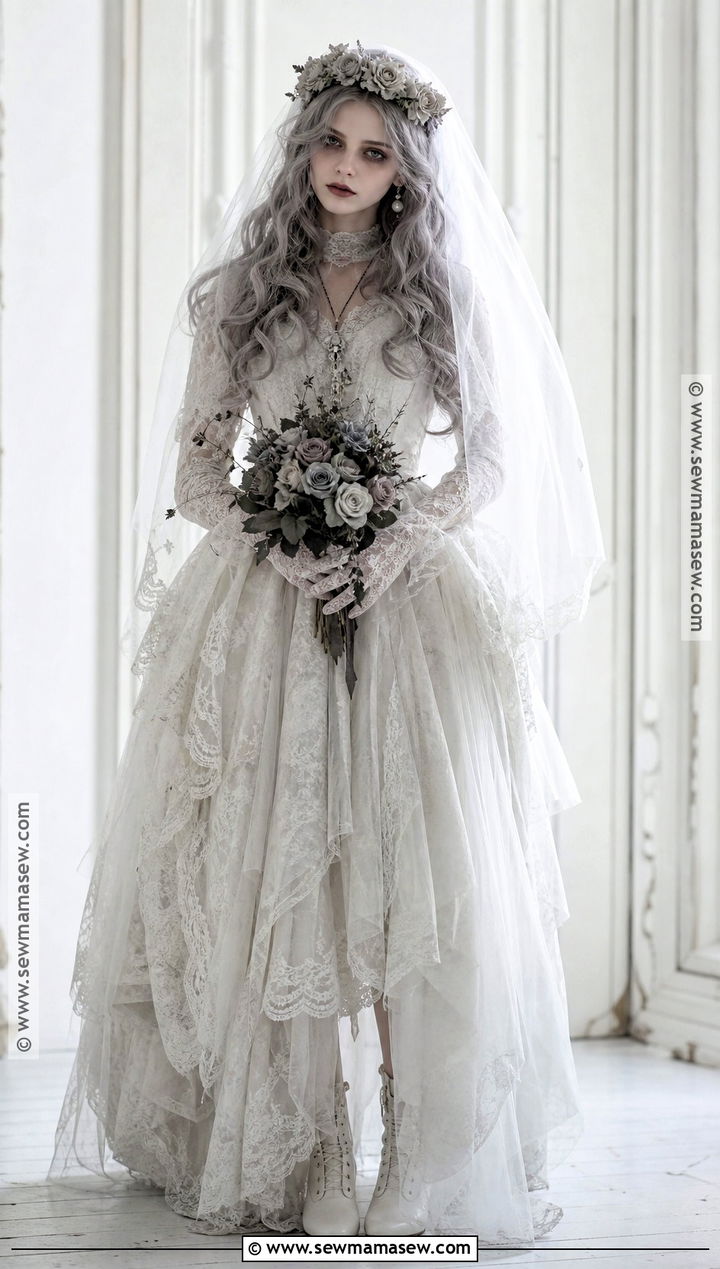 Ghost Bride Costume With Lace Dress - 30 White Dress Costume Ideas
