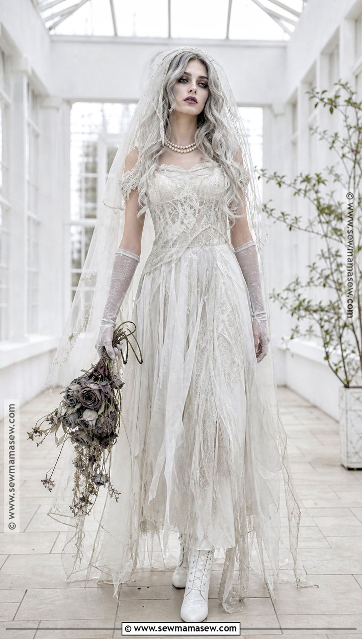 Ghost Bride Costume With Tattered Veil - 30 horror costumes