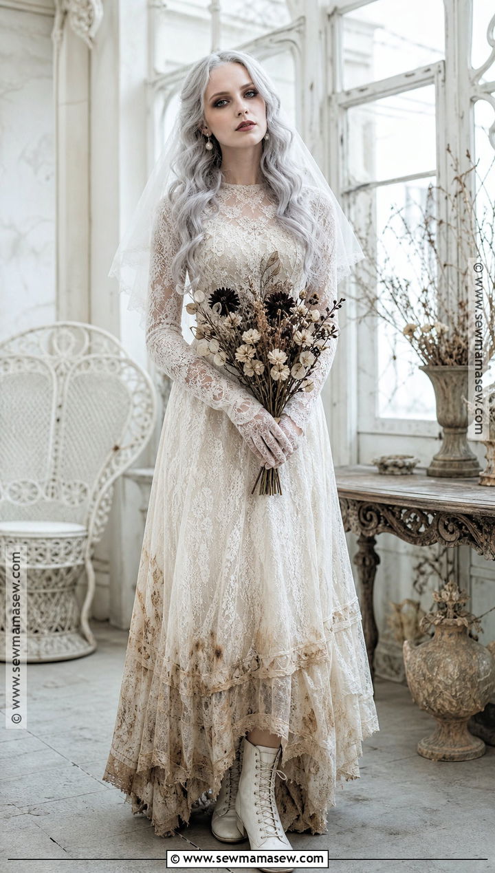 Ghost Bride Costume With Vintage Gown - 30 Halloween Costumes Solo for Women