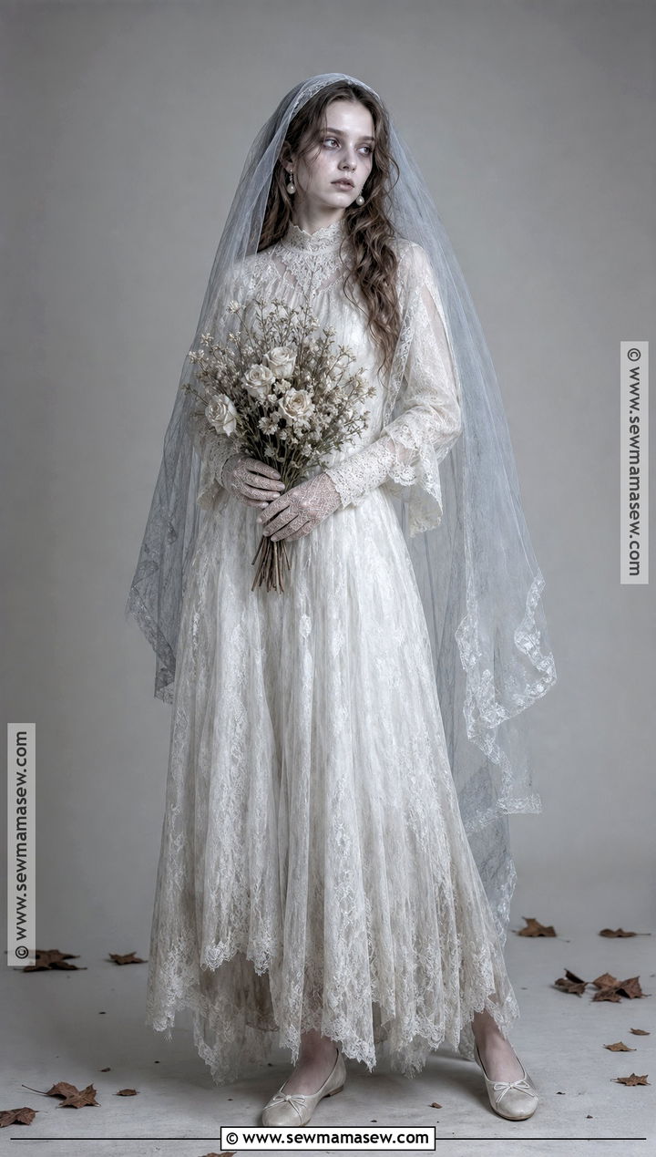Ghost Bride Costume With White Lace Dress - 50 halloween costumes for women
