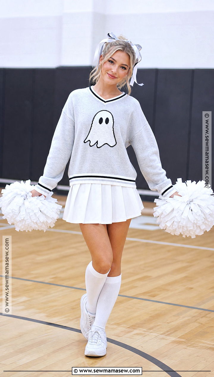 Ghost Cheerleader Costume With Pom Poms - 30 ghost clothes
