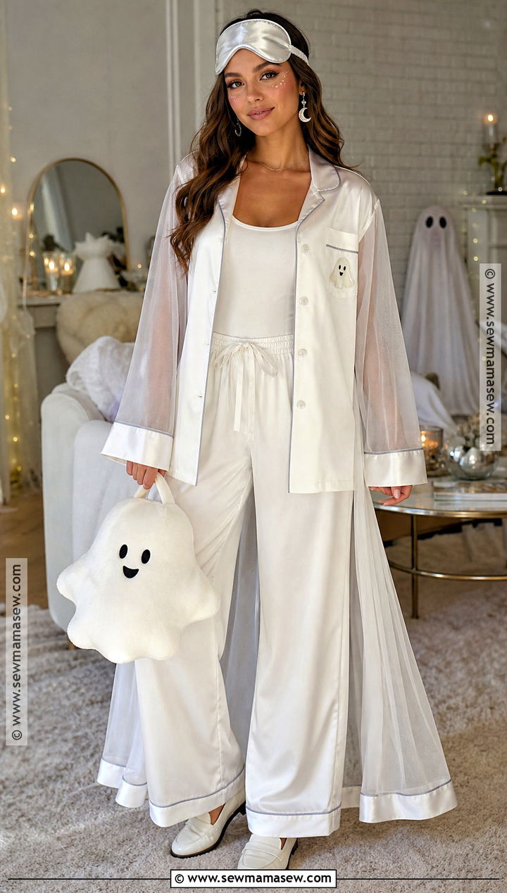 Ghost Outfit With Satin Pajama Set - 30 Ghost Outfit Ideas
