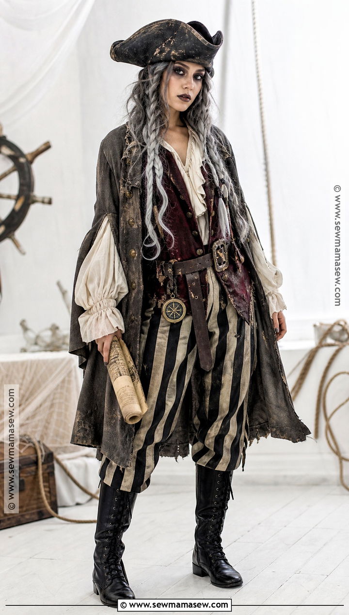 Ghost Pirate Costume With Striped Trousers - 35 scary halloween costume ideas for women