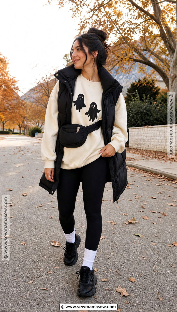 Ghost Sweatshirt And Leggings Spooky Season Outfit - 30 Spooky Season Outfits