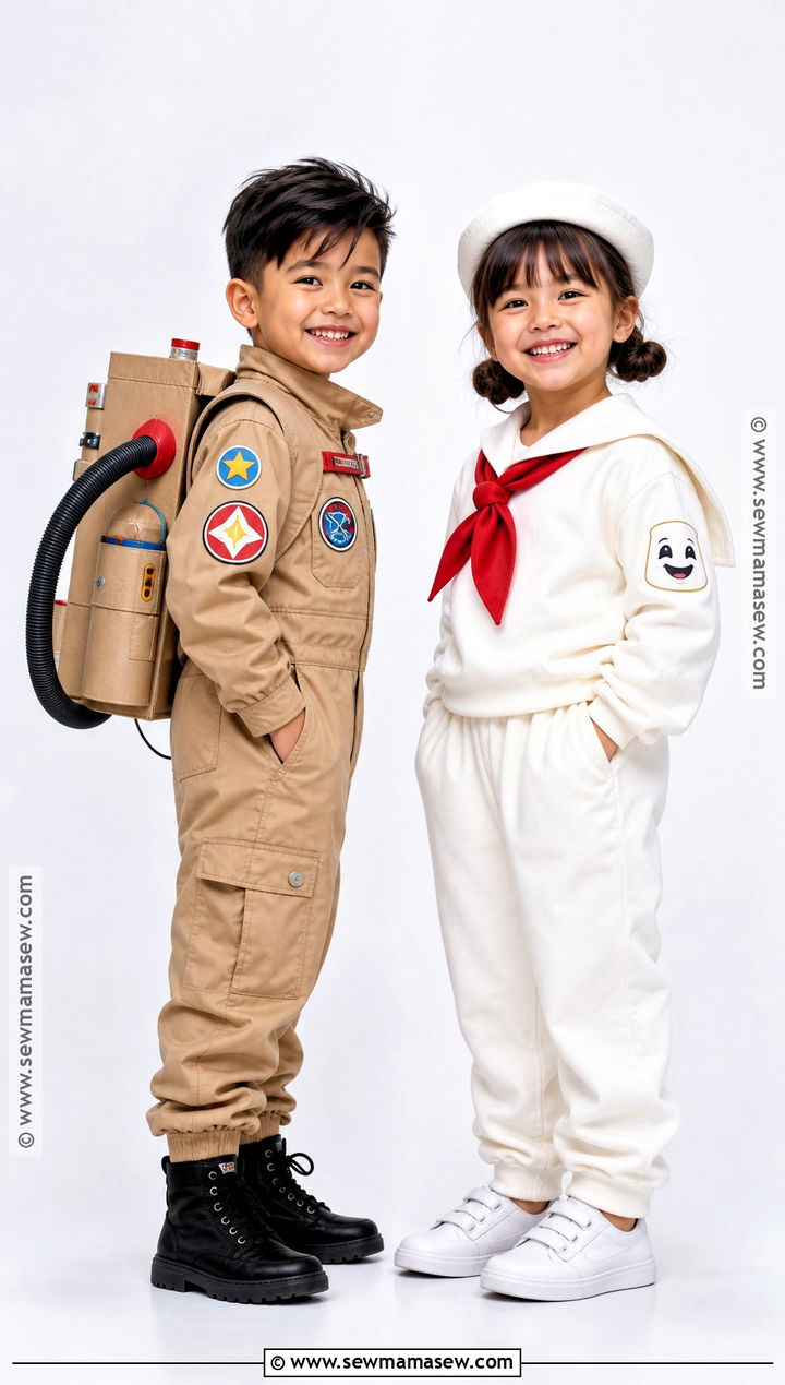 Ghostbuster And Marshmallow Character Costume - 35 brother and sister halloween costumes
