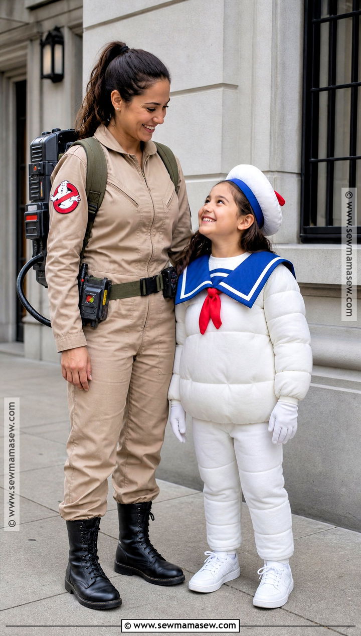 Ghostbusters And Stay Puft Costume - 30 mom daughter halloween costumes