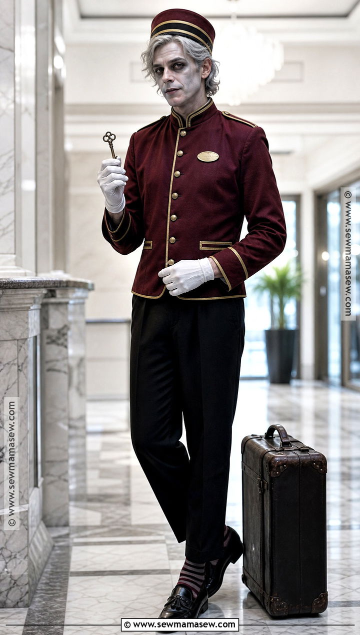 Ghostly Bellhop Costume With Burgundy Jacket - 35 spooky halloween costumes