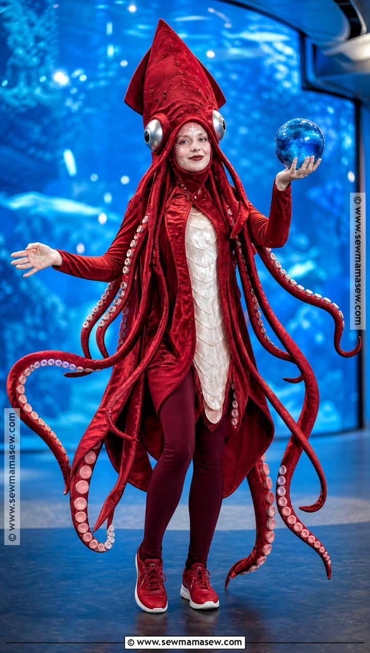 Giant Squid Costume With Red Tentacles - 30 under the sea costume ideas