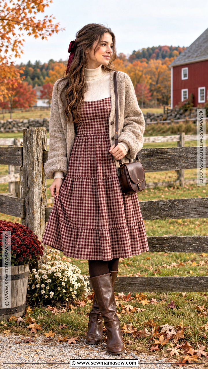 Gingham Dress Fall Cottage Outfit - 20 Fall Cottage Outfits