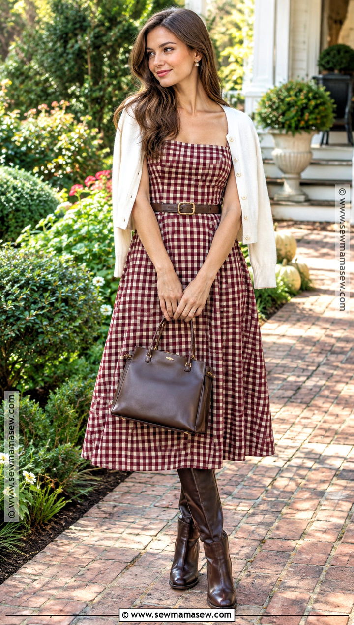 Gingham Dress Fall Outfit With Knee High Boots - 20 southern fall outfits