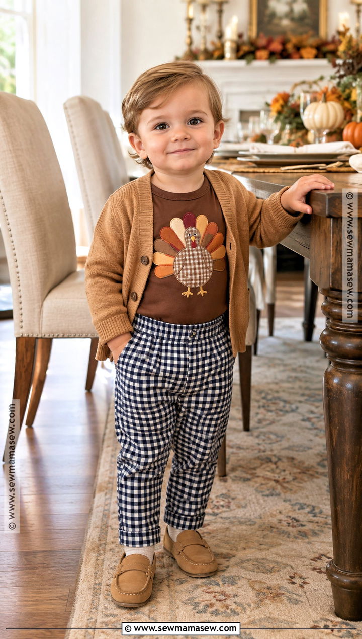 Gingham Turkey Onesie Outfit - 15 thanksgiving onesie ideas for boys