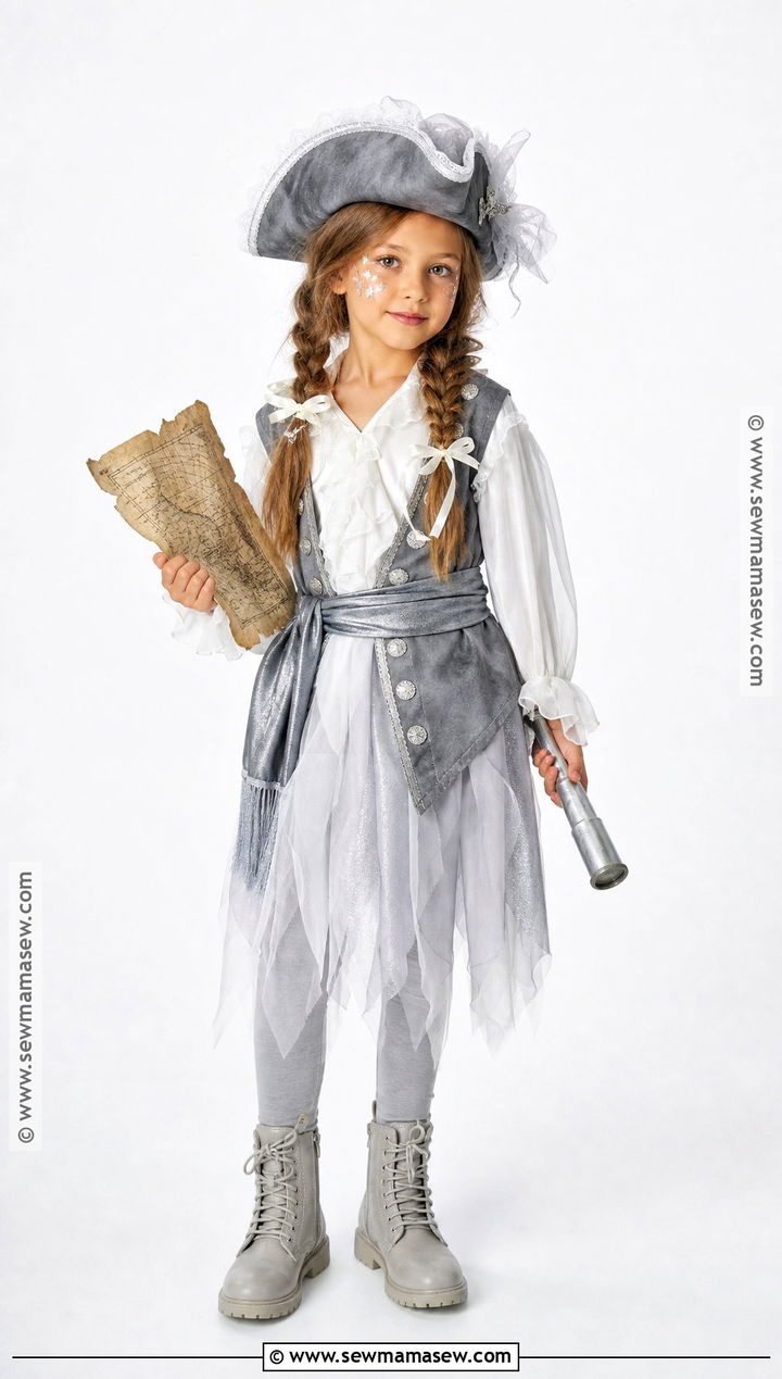 Girl Ghost Pirate Costume With White Layers - 30 Girls Pirate Costume Ideas