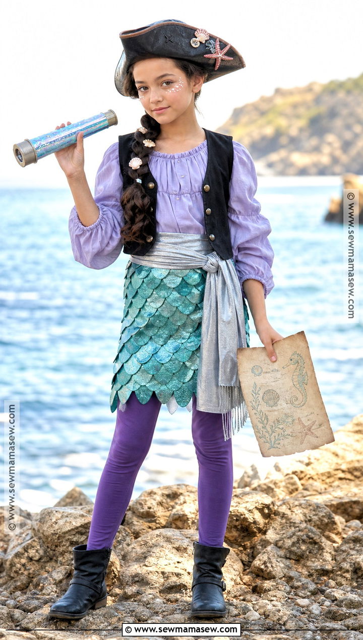Girl Mermaid Pirate Costume With Teal Skirt - 30 Girls Pirate Costume Ideas
