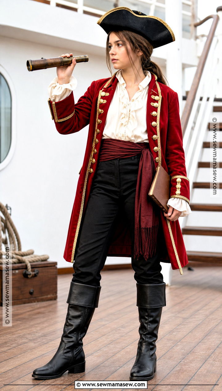 Girl Pirate Captain Costume With Red Coat - 30 Girls Pirate Costume Ideas