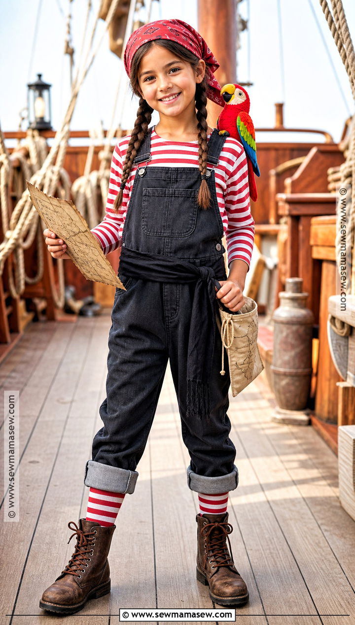 Girl Pirate Deckhand Costume With Overalls - 30 Girls Pirate Costume Ideas