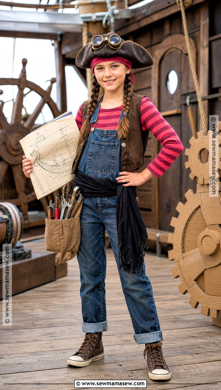 Girl Pirate Mechanic Costume With Tool Pouch - 30 Girls Pirate Costume Ideas