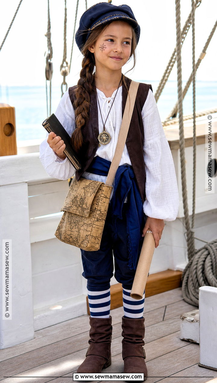 Girl Pirate Navigator Costume With Map Bag - 30 Girls Pirate Costume Ideas