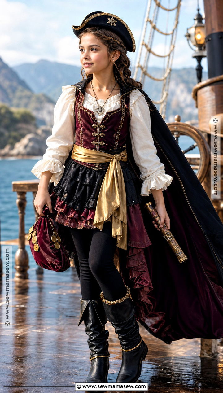 Girl Pirate Princess Costume With Layered Skirt - 30 Girls Pirate Costume Ideas