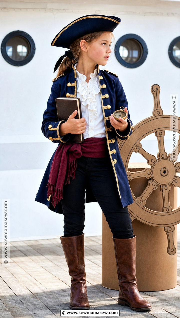 Girl Pirate Ship Captain Costume With Navy Jacket - 30 Girls Pirate Costume Ideas