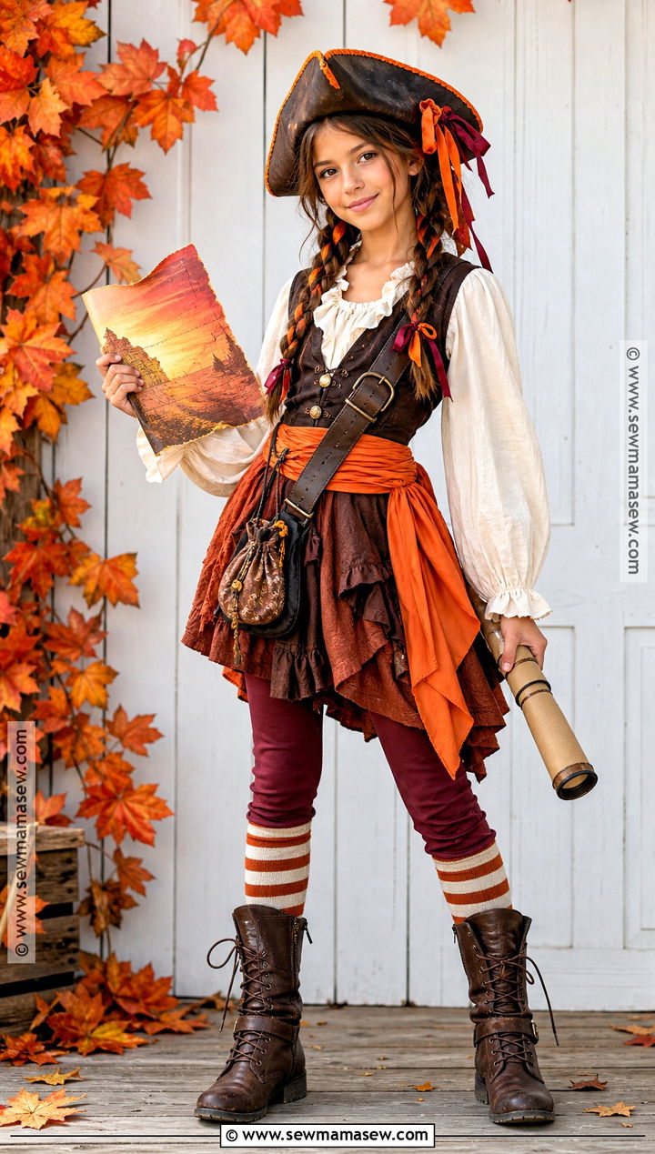 Girl Sunset Pirate Costume With Orange Sash - 30 Girls Pirate Costume Ideas