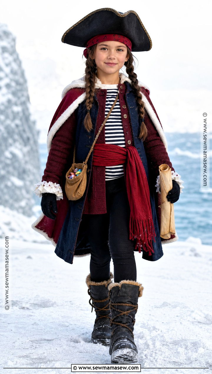 Girl Winter Pirate Costume With Warm Layers - 30 Girls Pirate Costume Ideas