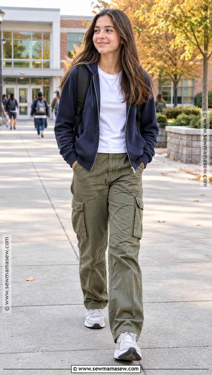 Girls Back To School Hoodie And Cargo Pants Outfit - 15 girls capsule wardrobe back to school ideas