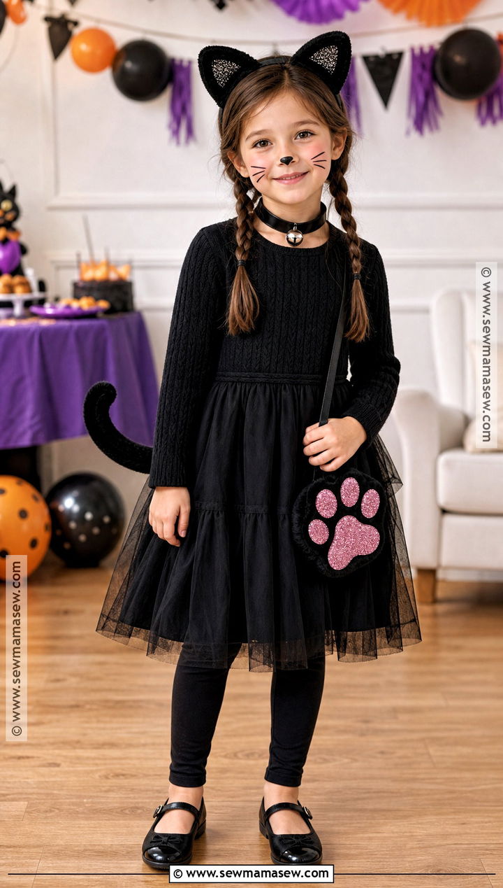Girls Black Cat Costume With Tulle Dress - 45 black cat halloween costume ideas