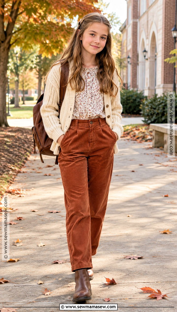 Girls Blouse and Corduroy Pants School Outfit - 15 back to school outfits for girls 2026