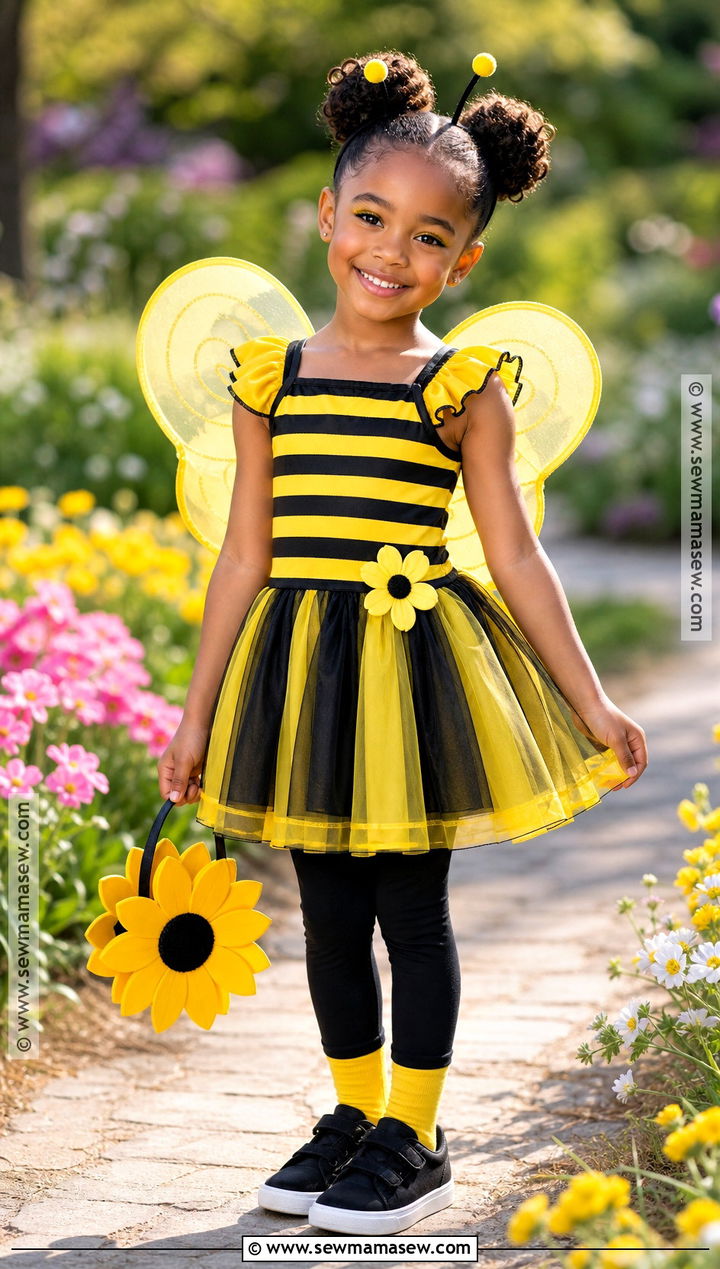 Girls Bumblebee Costume With Striped Dress - 30 girls costumes