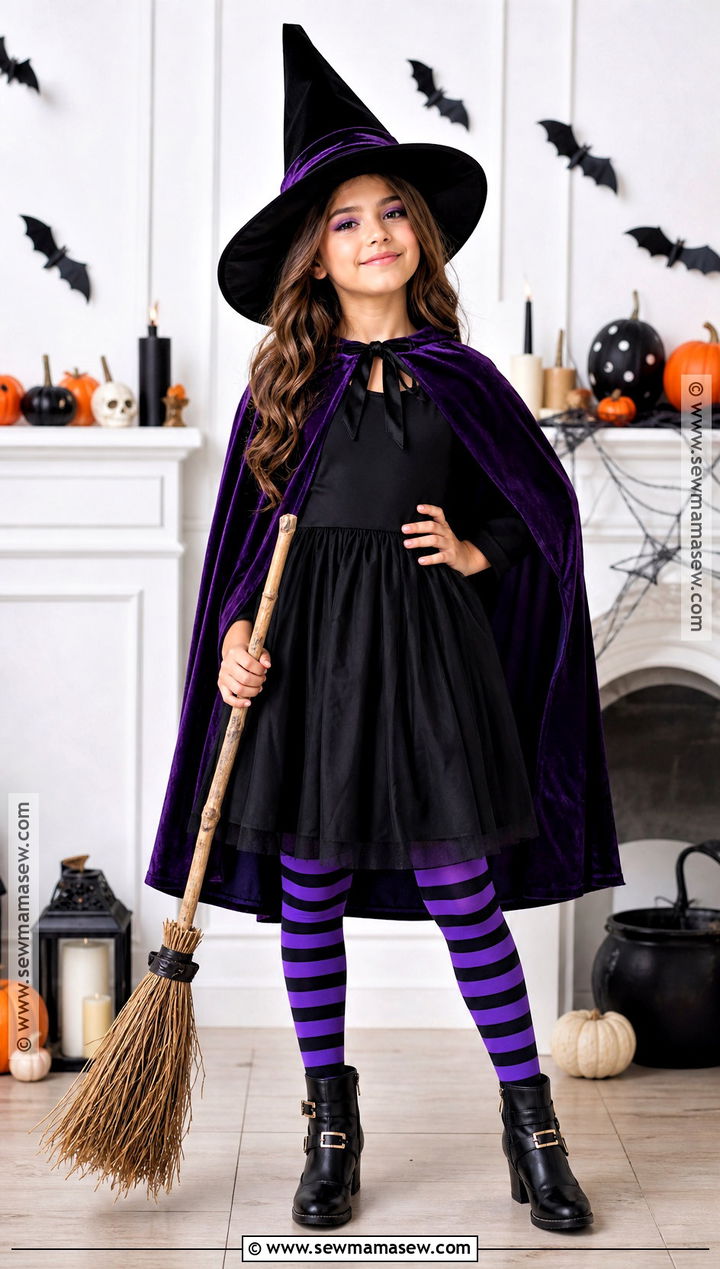Girls Classic Witch Costume With Purple Cape - 30 girls costumes