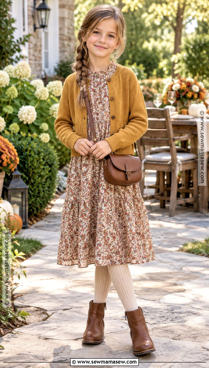 Girls Fall Cardigan And Midi Dress Outfit - 20 fall outfits for girls 7-8