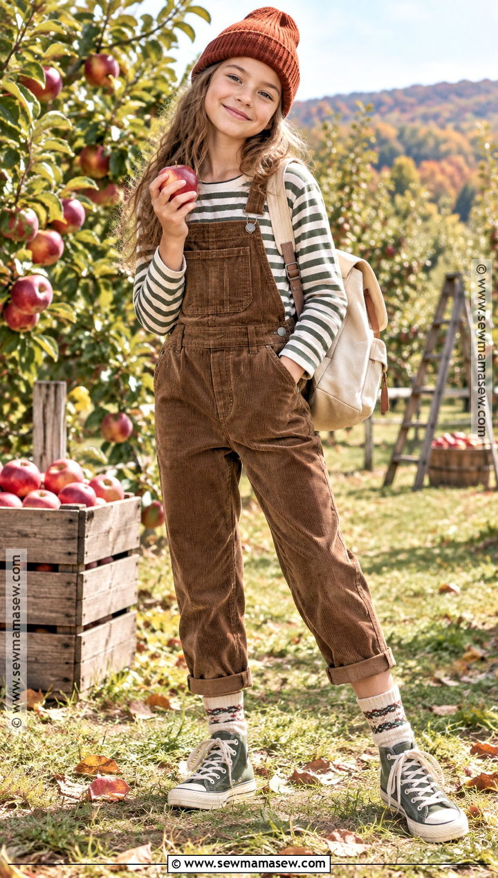 Girls Fall Outfit With Overalls and a Striped Shirt - 15 girls fall outfit ideas